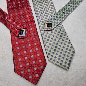 Ted Baker London Silk Ties Lot of 2 Circles Red Green Purple Retro Geometric